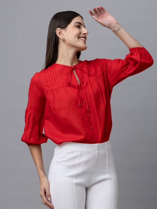 Casual Linen Pintuck Top