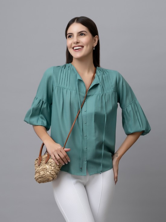 Casual Linen Pintuck Top