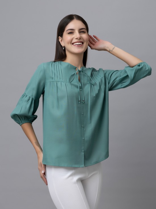 Casual Linen Pintuck Top