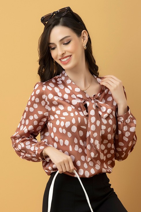 Tie-Up Neck Cuffed Sleeves Top
