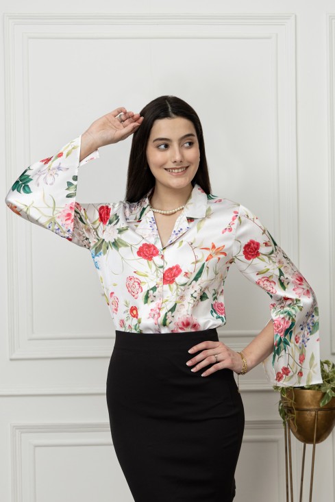 Slit Sleeves Satin Shirt