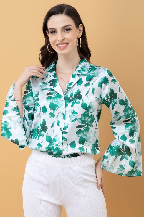 Slit Sleeves Satin Shirt