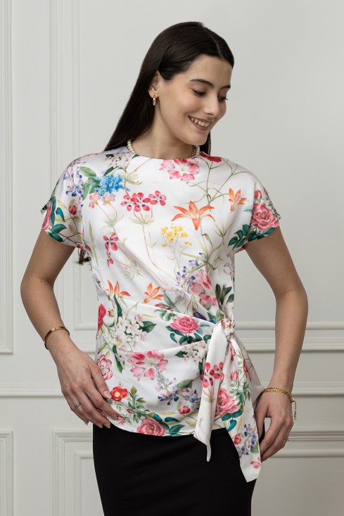 Front Tie-Up Satin Top