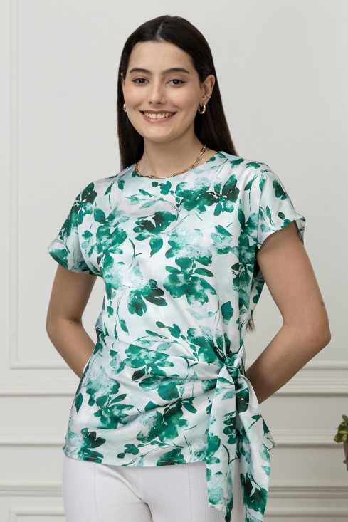 Front Tie-Up Satin Top