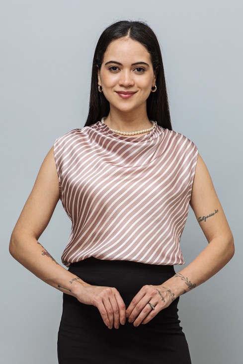 Cowl Neck Sleeveless Satin Top