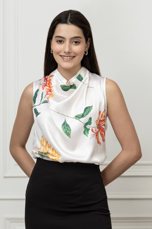 Floral Satin Cowl Neck Top