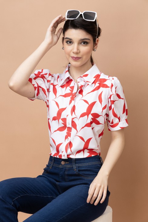 Printed Cuffed Sleeves Casual Shirt