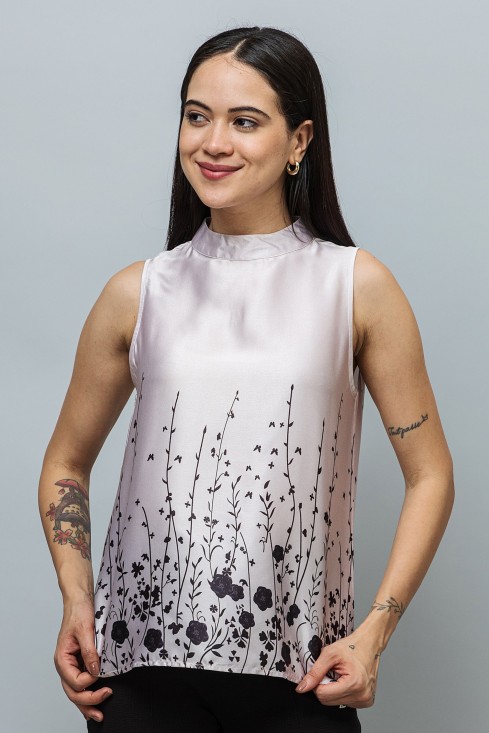 Sleeveless Printed Satin Top