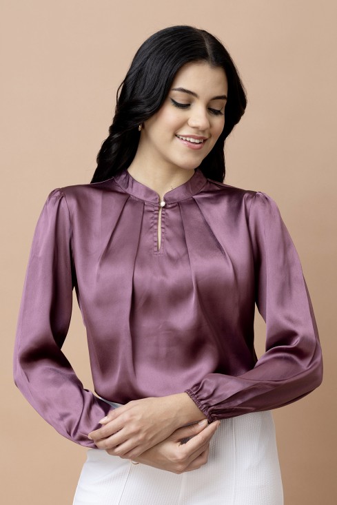 Pleated Casual Satin Top