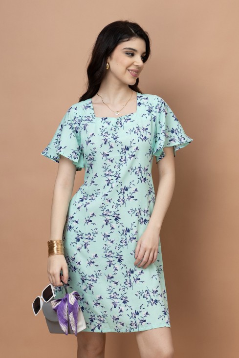 Floral Square Neck Knee Length Dress