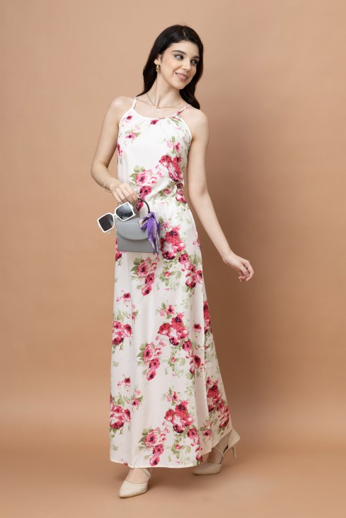 Floral Printed Noodle Strap Maxi Dress