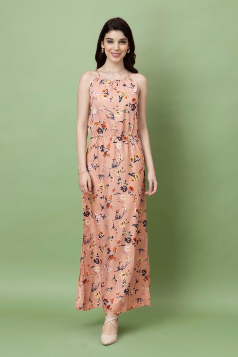 Floral Printed Noodle Strap Maxi Dress