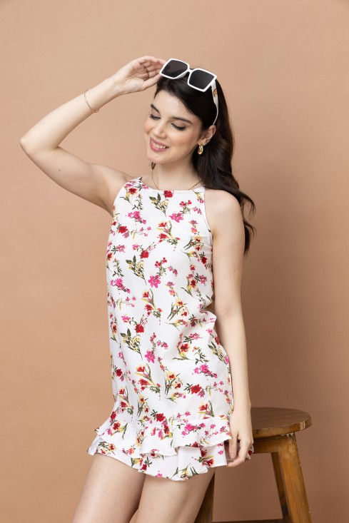 Floral Printed Cross Back Trapeze Dress