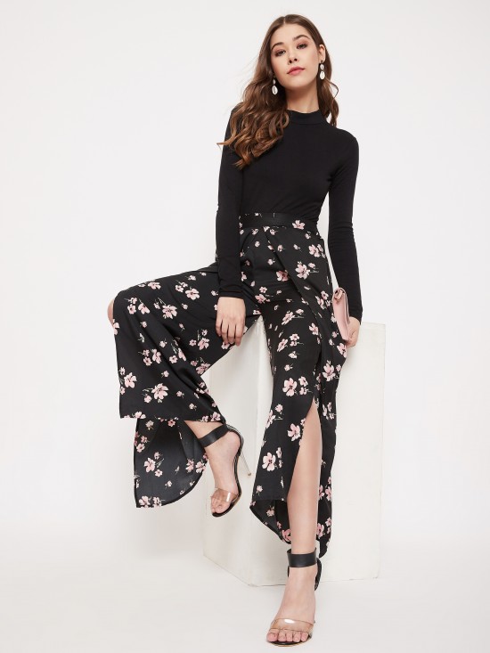 Floral printed slit pants