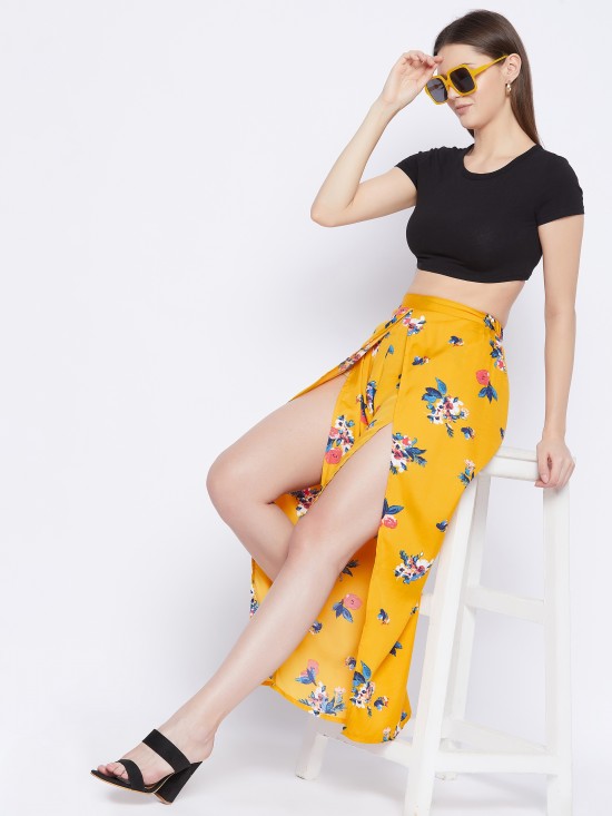 Floral printed slit pants