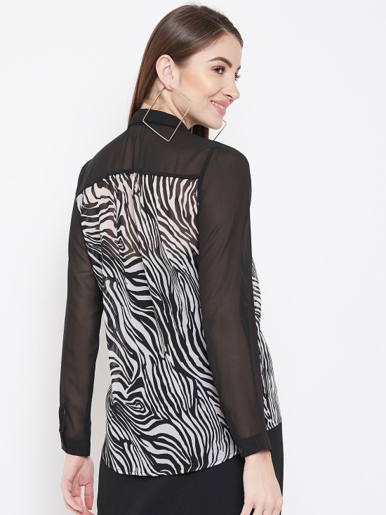 Zebra stripes printed yoke style shirt