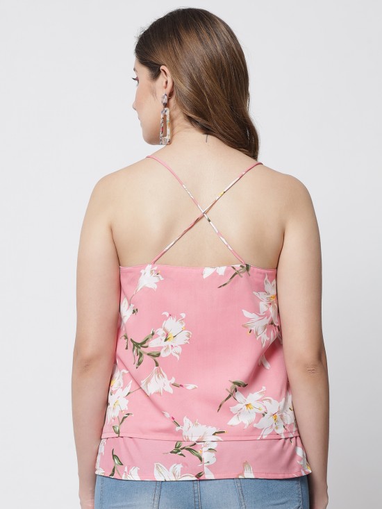 Floral print cross back layered top