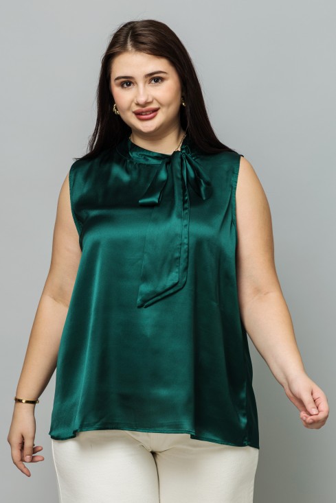 Sleeveless Tie Neck Satin Top