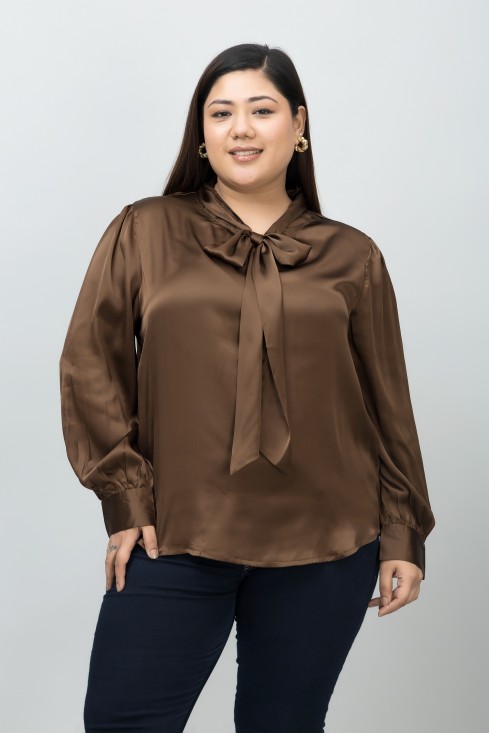 Tie-Up Neck Shirt Style Top