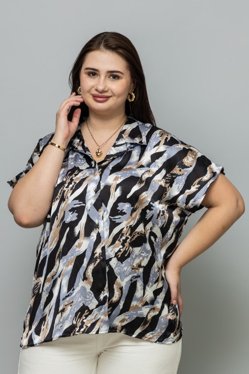 Abstract Casual Short Sleeves Satin Shirt