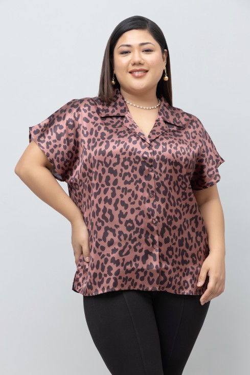 Abstract Print Satin Shirt