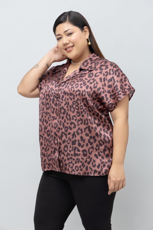 Abstract Print Satin Shirt