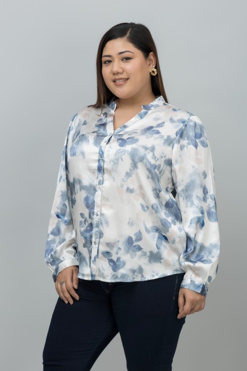 Band Collar Casual Satin Shirt