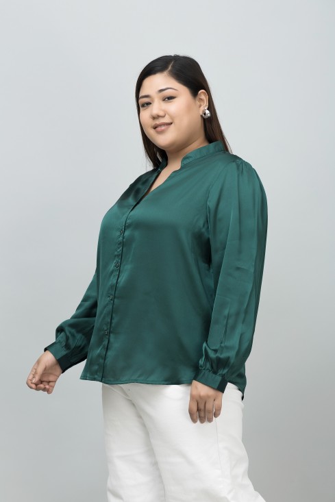 Band Collar Casual Satin Shirt