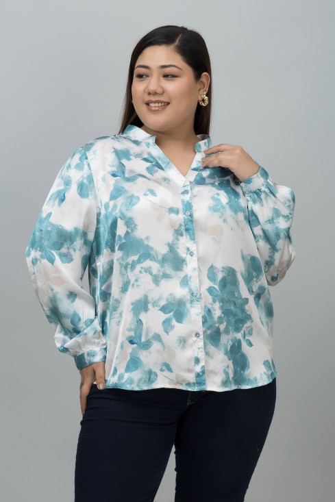 Band Collar Casual Satin Shirt