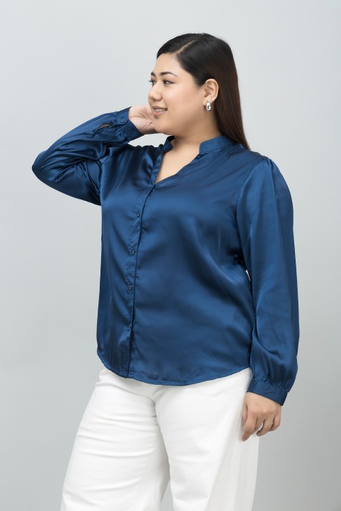 Band Collar Casual Satin Shirt