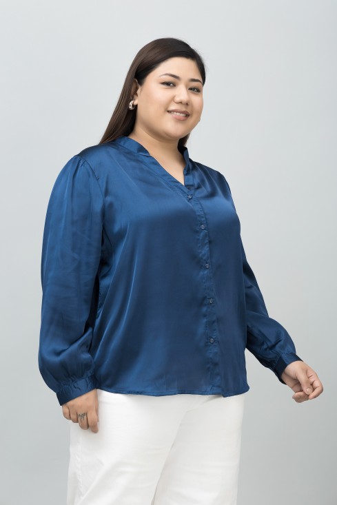 Band Collar Casual Satin Shirt