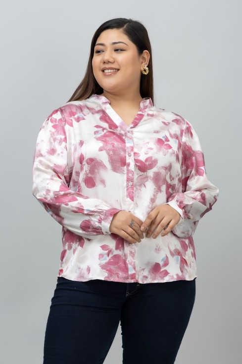 Band Collar Casual Satin Shirt