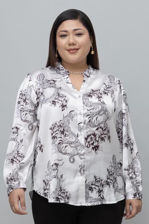 Dragon Print Satin Shirt
