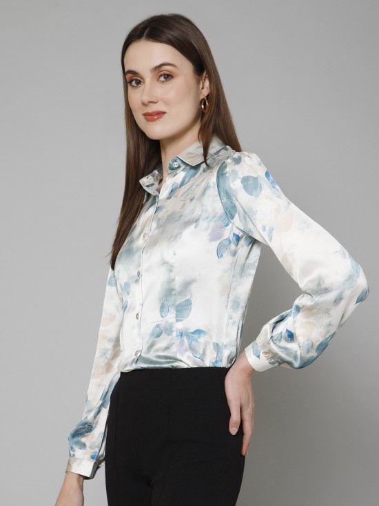 Abstract Casual Satin Shirt