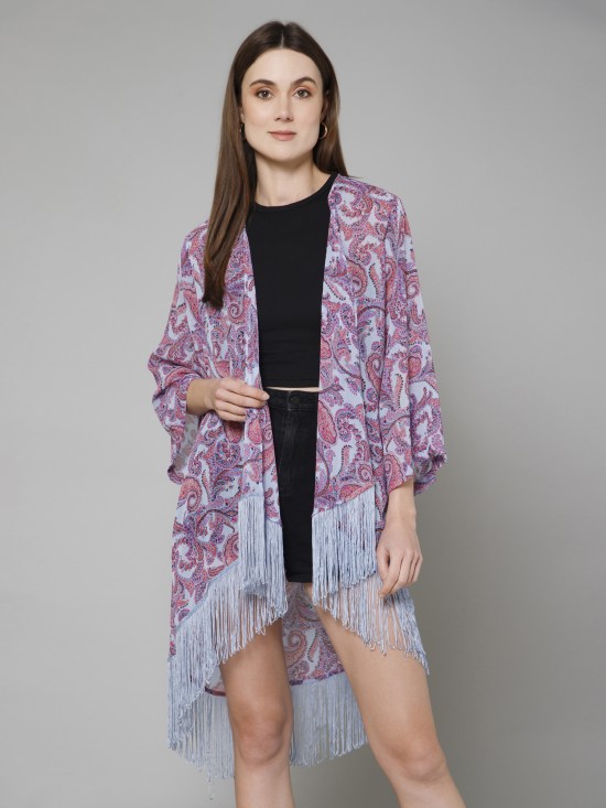 High-Low Casual Printed Kimono
