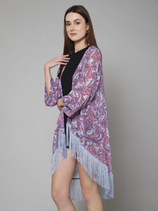 High-Low Casual Printed Kimono