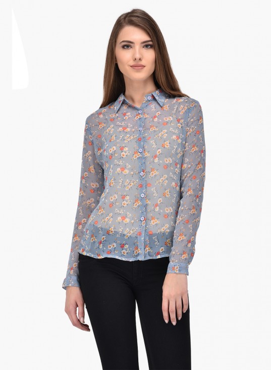 PURYS floral blue shirt