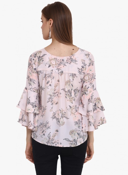 Floral Printed Double Bell Sleeves Top