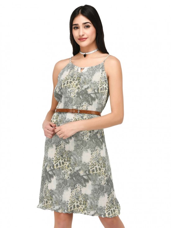 Shoulder Strap Pleated Short Dress