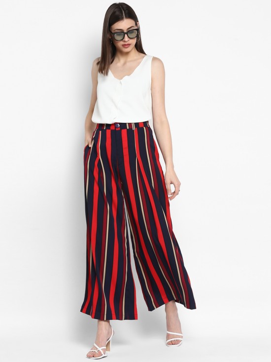 Stripes printed flared trousers