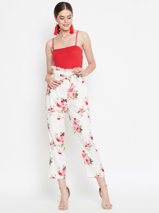 Paper bag waist trousers with fabric belt