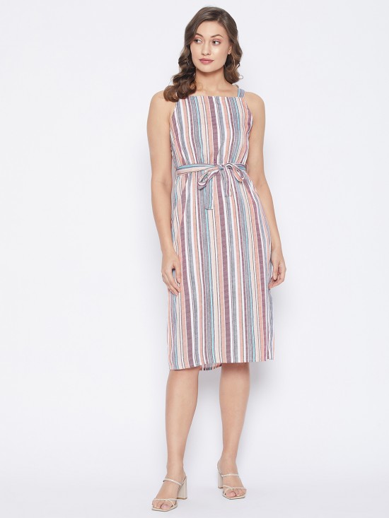 Stripes printed straight dress